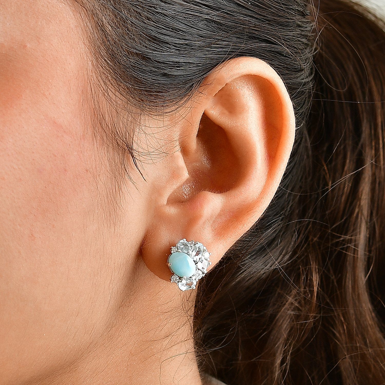 D'Joy Larimar and Multi Gemstone 5.25 ctw Earrings in Rhodium Over Sterling Silver