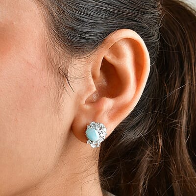 D'Joy Larimar and Multi Gemstone 5.25 ctw Earrings in Rhodium Over Sterling Silver