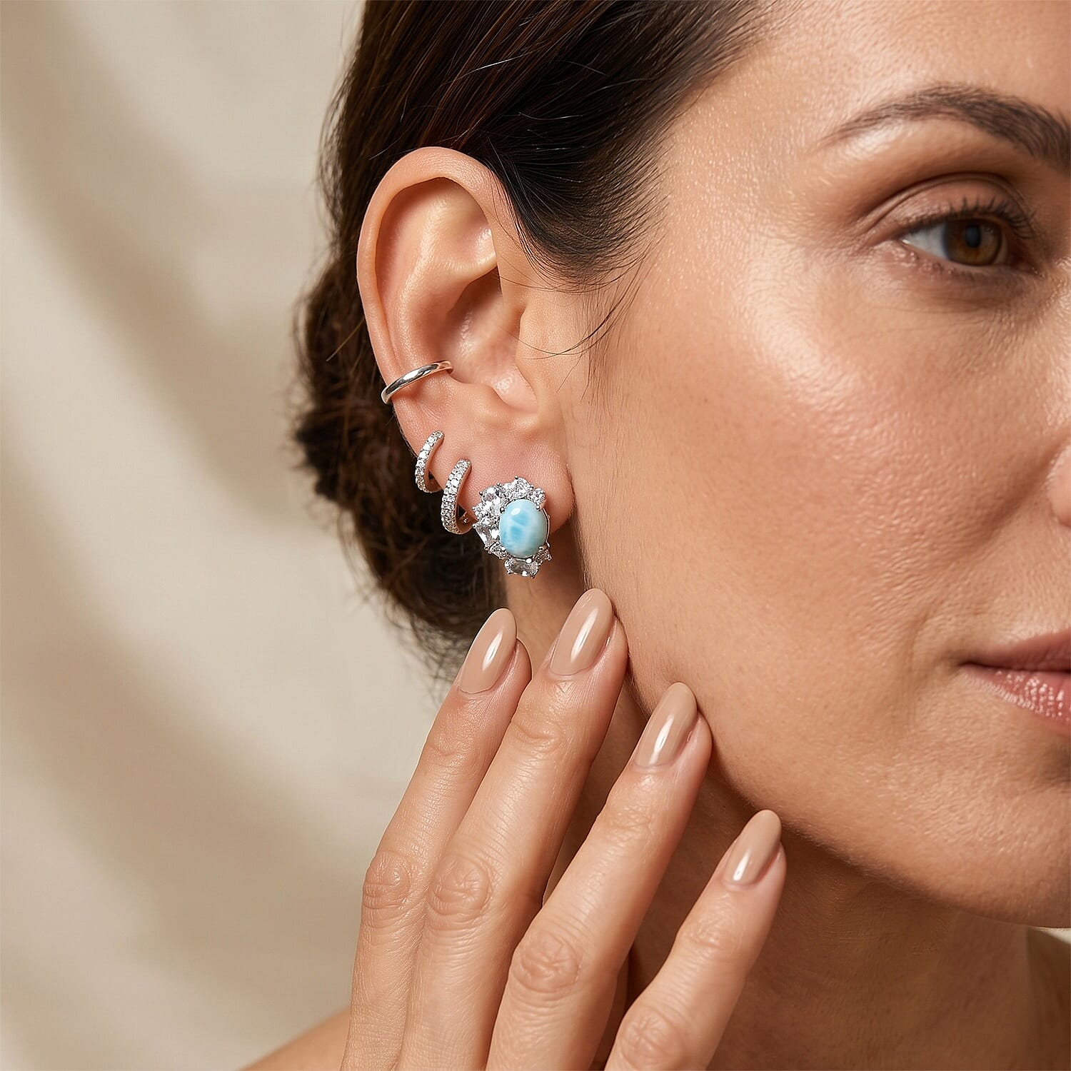 D'Joy Larimar and Multi Gemstone 5.25 ctw Earrings in Rhodium Over Sterling Silver