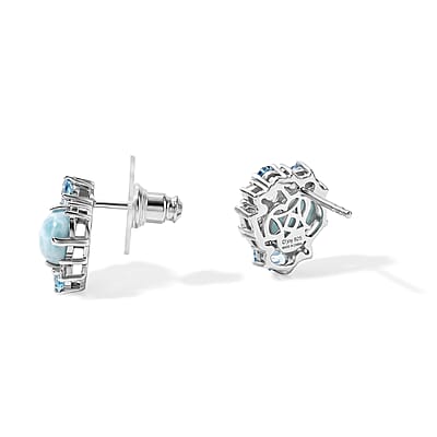 D'Joy Larimar and Multi Gemstone 5.25 ctw Earrings in Rhodium Over Sterling Silver