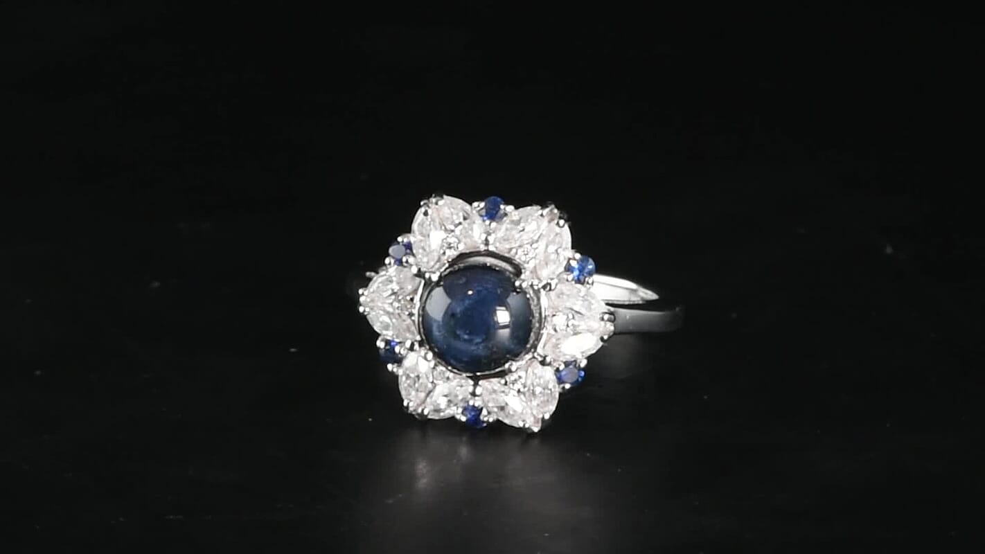D''Joy Premium Blue Star Sapphire (DF), Multi Gemstone Ring in Rhodium Over Sterling Silver (Size 10.0) 3.60 ctw