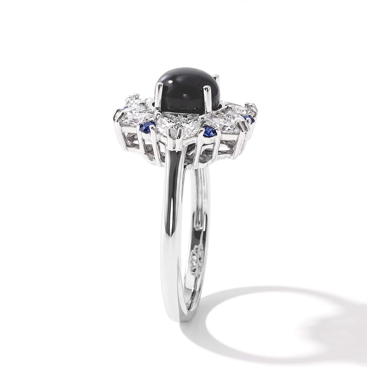 D'Joy Premium Blue Star Sapphire (DF), Multi Gemstone Ring in Rhodium Over Sterling Silver (Size 8.0) 3.60 ctw