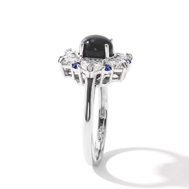 D'Joy Premium Blue Star Sapphire (DF), Multi Gemstone Ring in Rhodium Over Sterling Silver (Size 8.0) 3.60 ctw