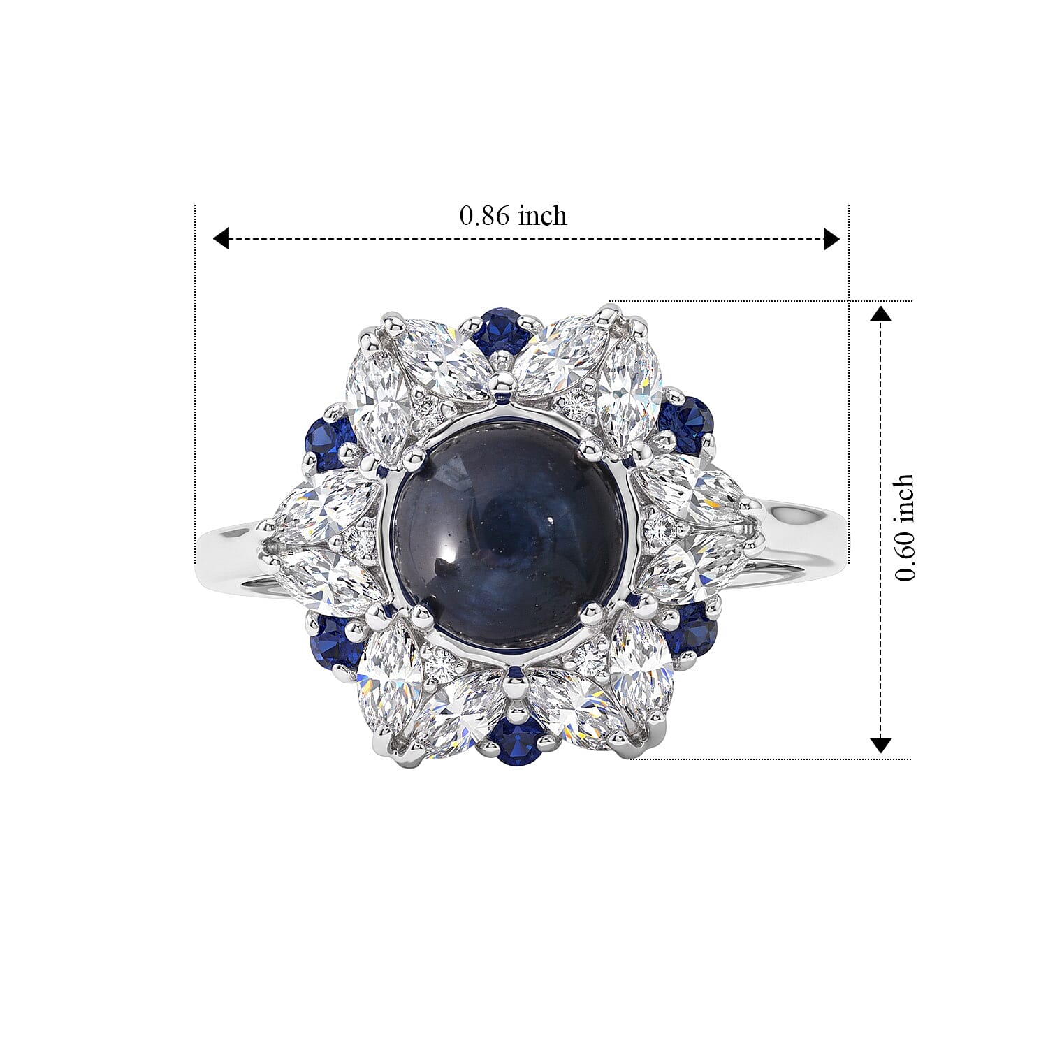 D'Joy Premium Blue Star Sapphire (DF), Multi Gemstone Ring in Rhodium Over Sterling Silver (Size 8.0) 3.60 ctw