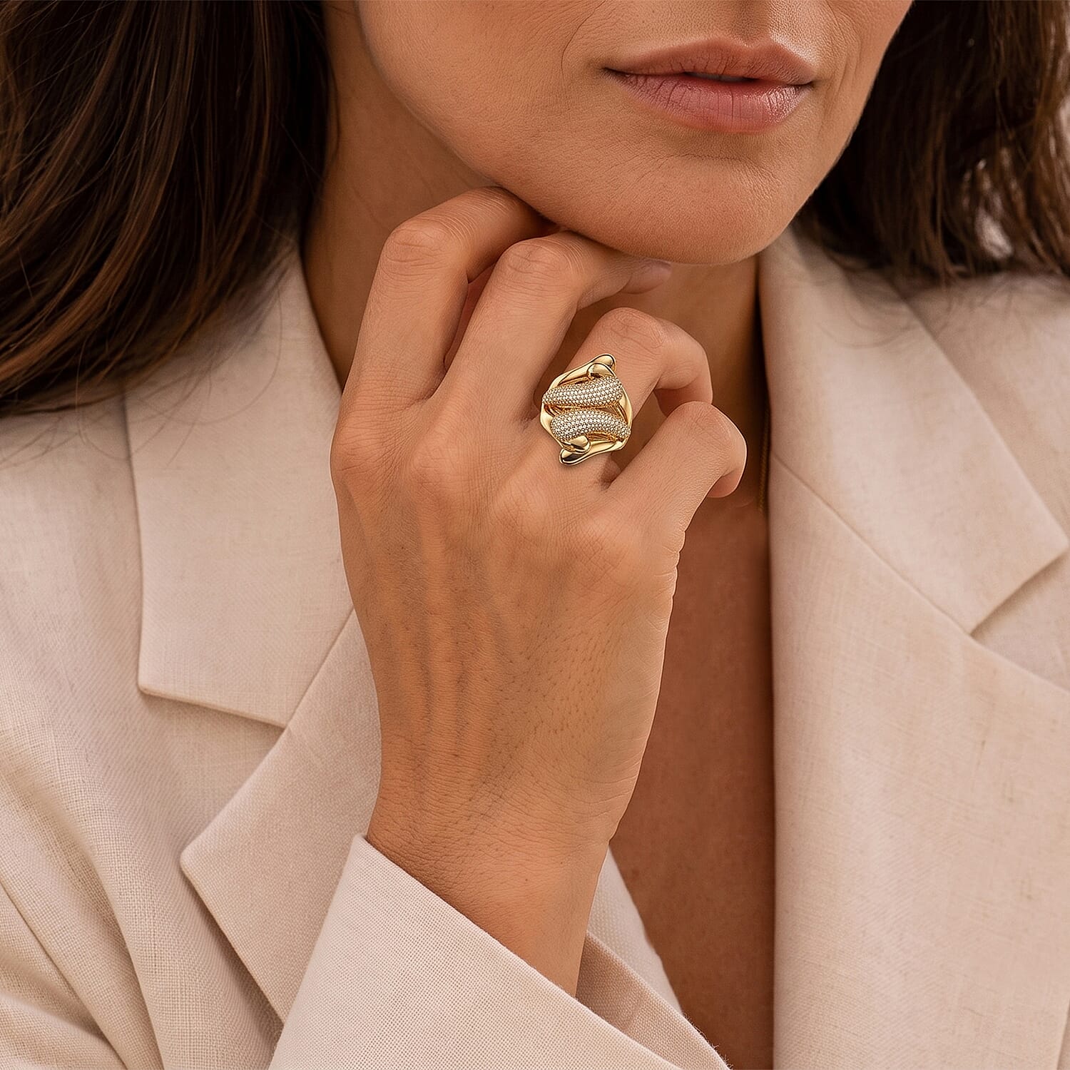 Simulated Diamond Ring in Goldtone (Size 6.0)