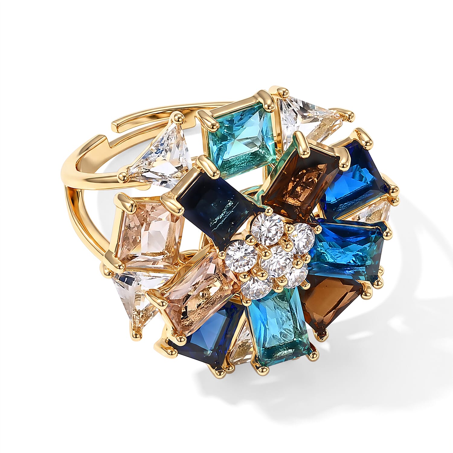 Simulated Diamond, Multi Color Austrian Crystal Ring in Goldtone (Size 8-10)