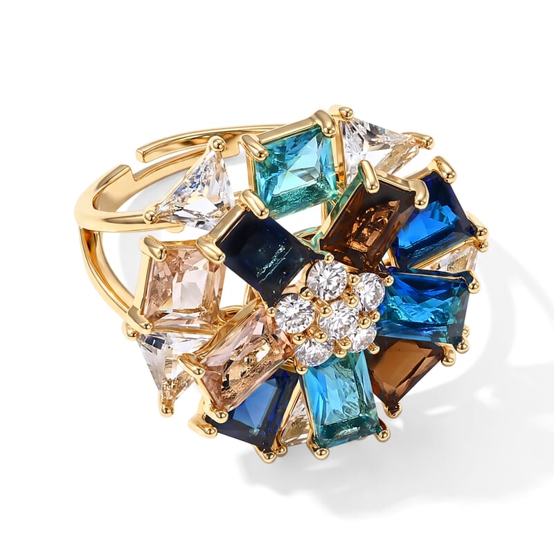 Simulated Diamond, Multi Color Austrian Crystal Ring in Goldtone (Size 8-10)