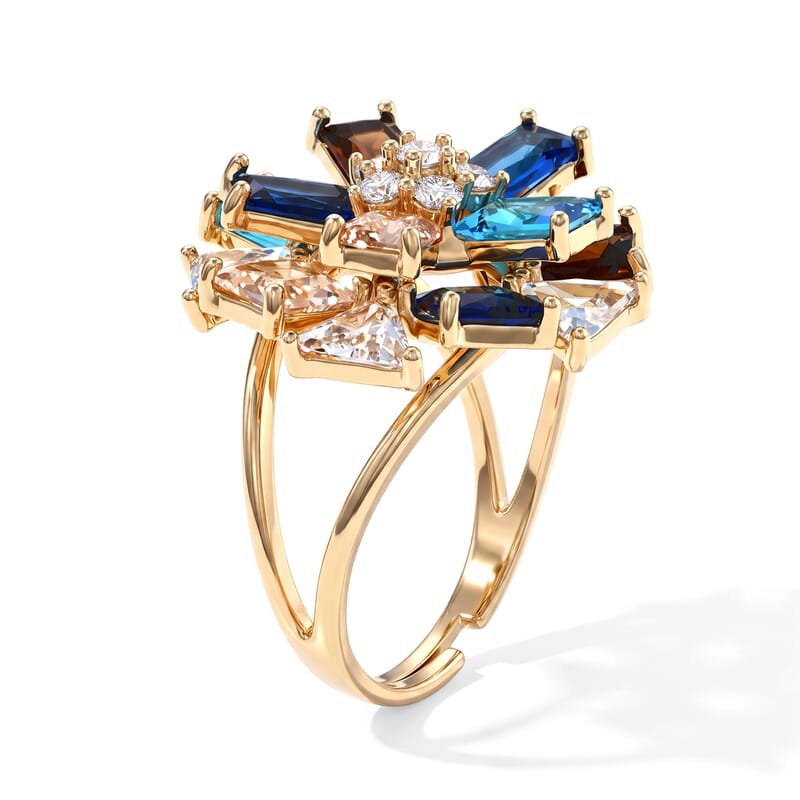 Simulated Diamond, Multi Color Austrian Crystal Ring in Goldtone (Size 8-10)