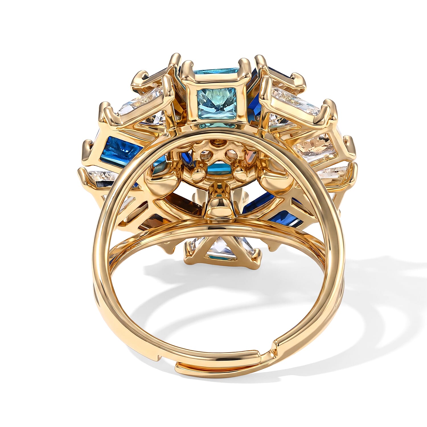 Simulated Diamond, Multi Color Austrian Crystal Ring in Goldtone (Size 8-10)