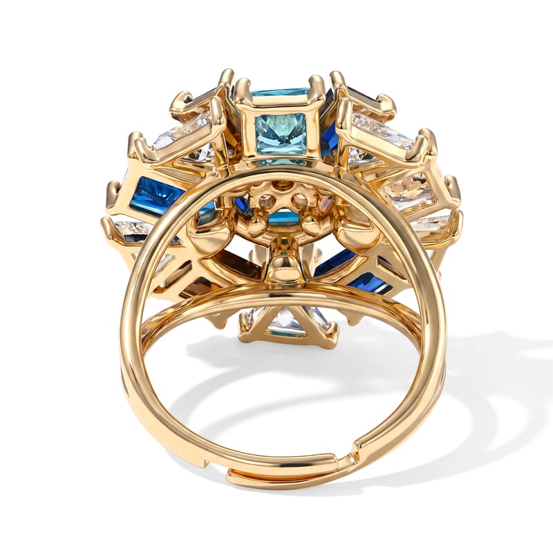 Simulated Diamond, Multi Color Austrian Crystal Ring in Goldtone (Size 8-10)