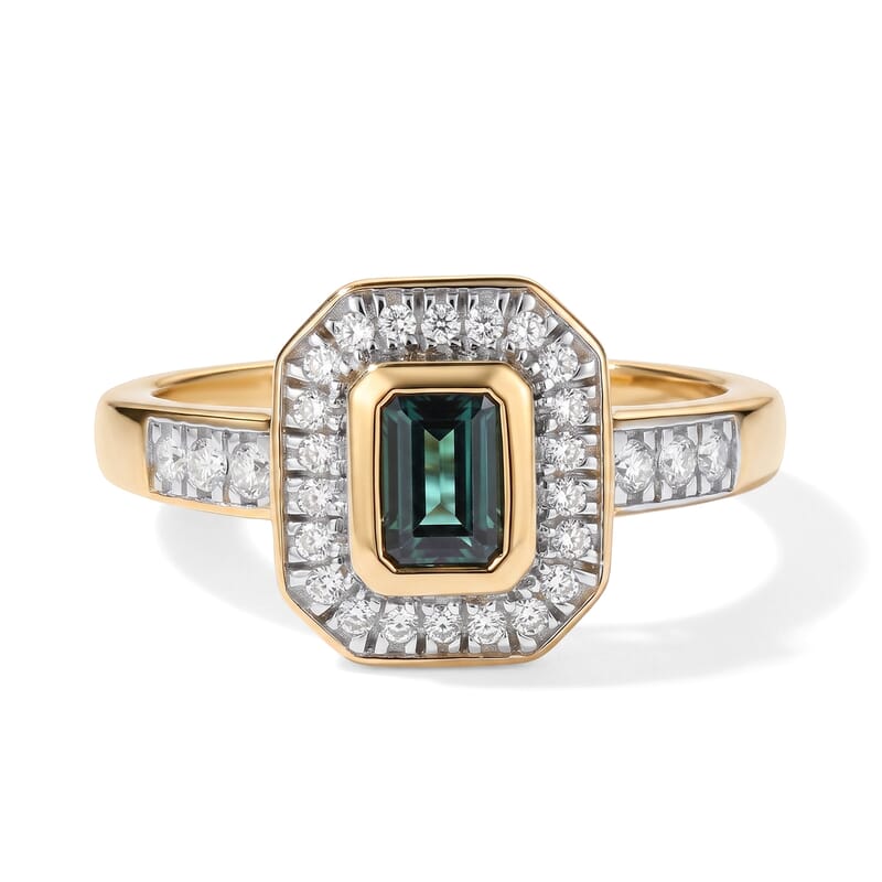 D'Joy AAA Monte Belo Indicolite and Moissanite 1.00 ctw Imperial Halo Ring in 18K Vermeil Yellow Gold Over Sterling Silver (Size 6.0)
