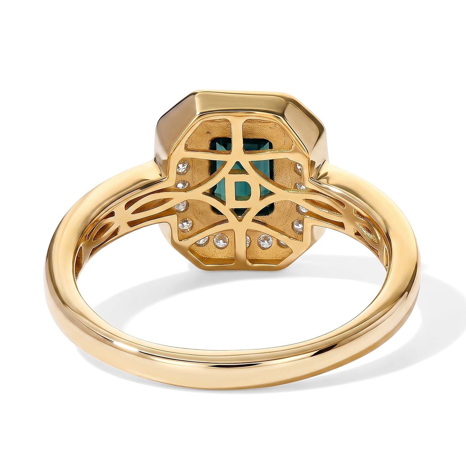 D'Joy AAA Monte Belo Indicolite and Moissanite 1.00 ctw Imperial Halo Ring in 18K Vermeil Yellow Gold Over Sterling Silver (Size 6.0)