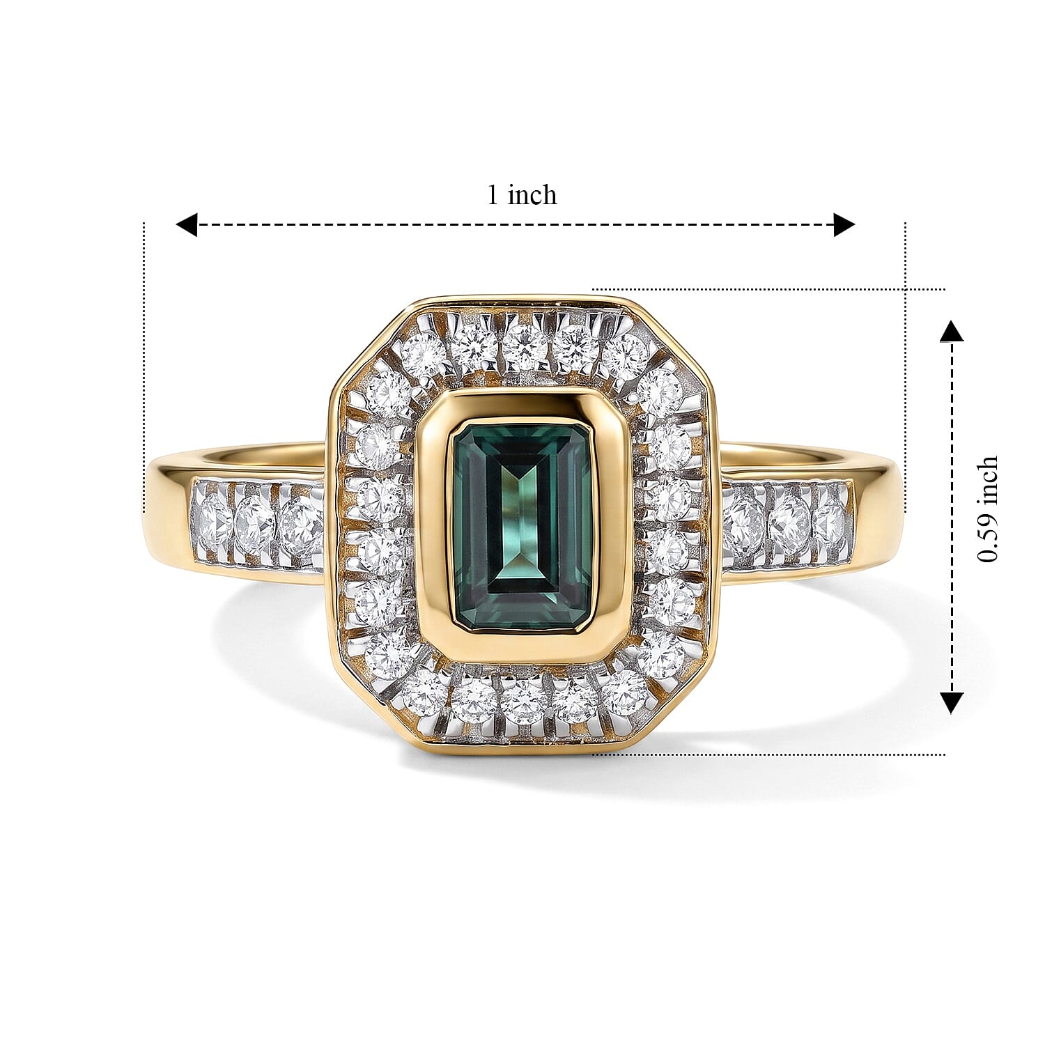 D'Joy AAA Monte Belo Indicolite and Moissanite 1.00 ctw Imperial Halo Ring in 18K Vermeil Yellow Gold Over Sterling Silver (Size 6.0)