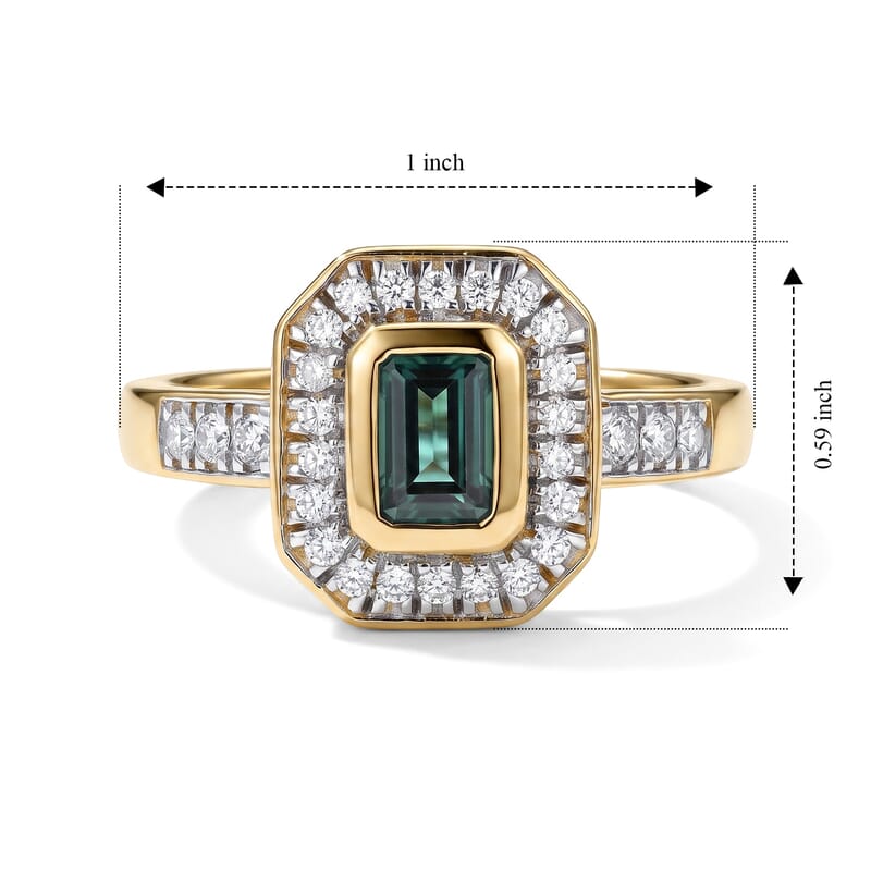D'Joy AAA Monte Belo Indicolite and Moissanite 1.00 ctw Imperial Halo Ring in 18K Vermeil Yellow Gold Over Sterling Silver (Size 6.0)