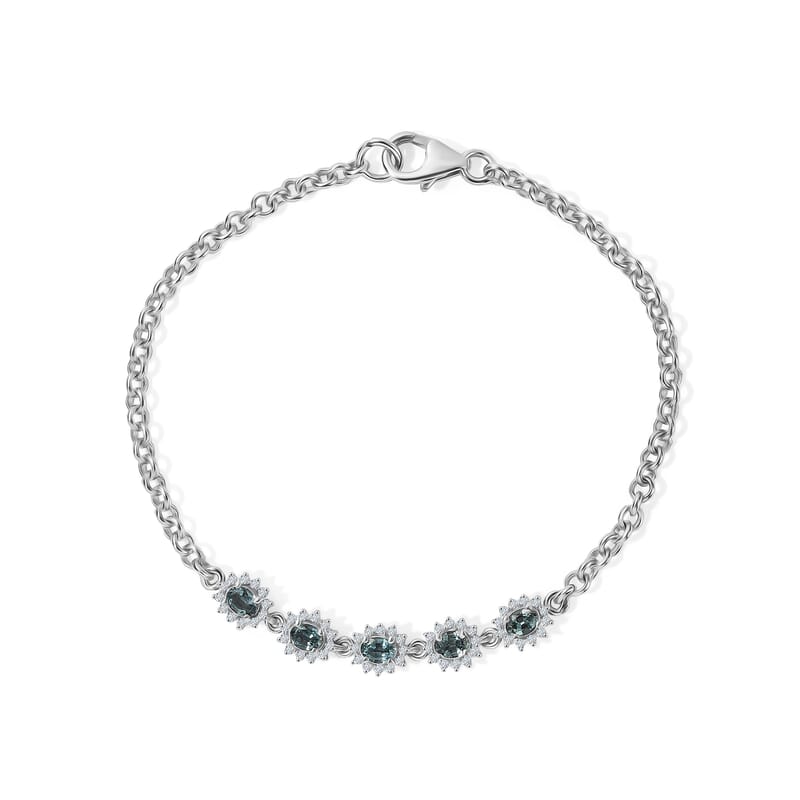 D'Joy AAA Monte Belo Indicolite and Moissanite 1.35 ctw Regal Bloom Line Bracelet in Rhodium Over Sterling Silver (7.25 In)