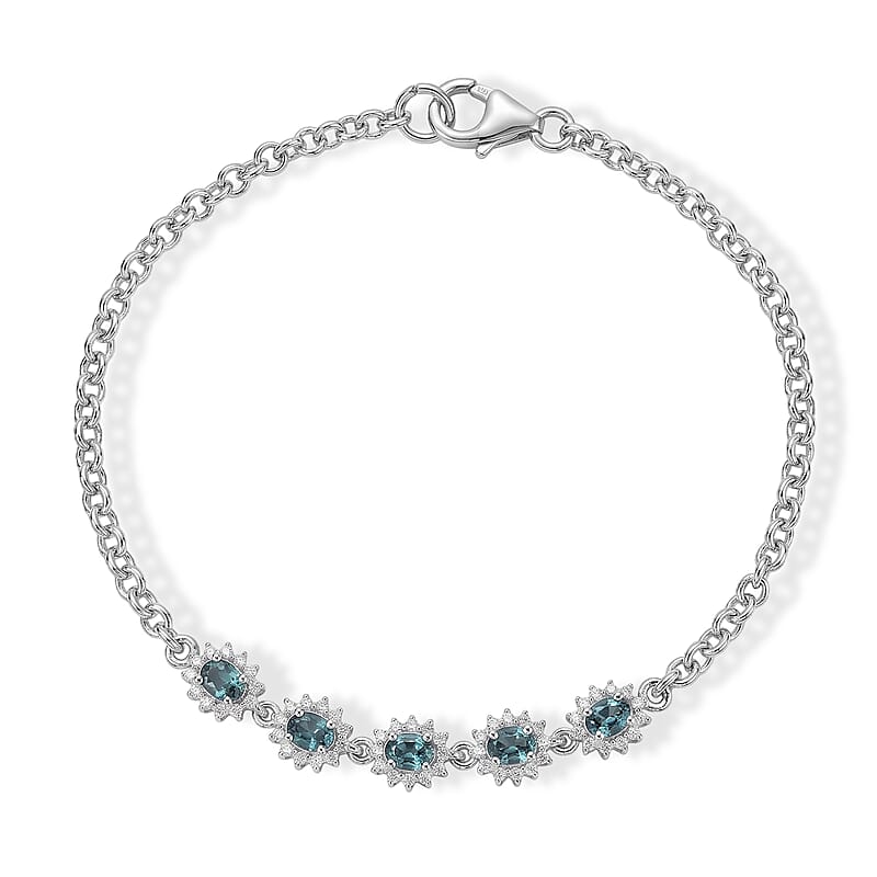 D'Joy AAA Monte Belo Indicolite and Moissanite 1.35 ctw Bracelet in Rhodium Over Sterling Silver (7.25 In)