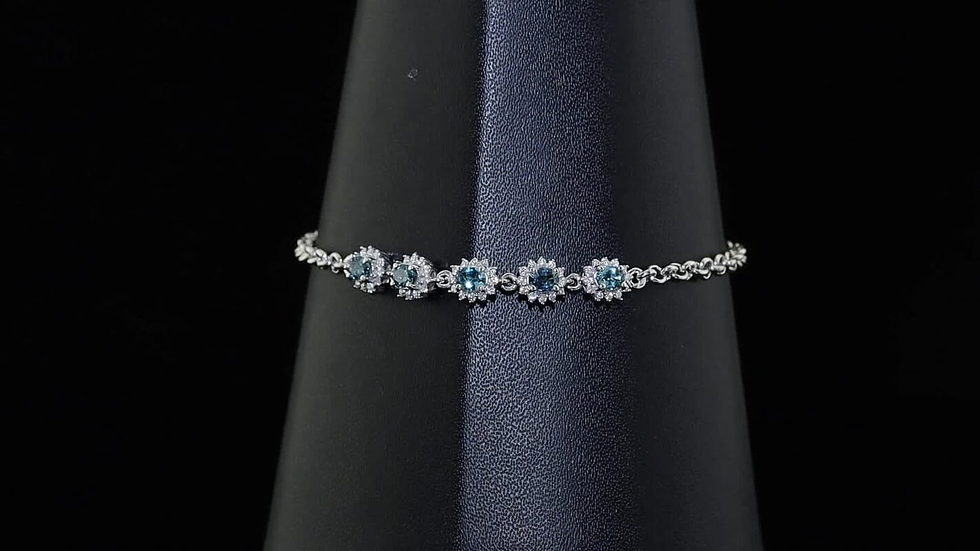 D''Joy AAA Monte Belo Indicolite, Moissanite Bracelet in Rhodium Over Sterling Silver (7.25 In) 1.35 ctw