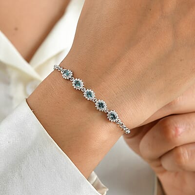 D'Joy AAA Monte Belo Indicolite and Moissanite 1.35 ctw Bracelet in Rhodium Over Sterling Silver (7.25 In)