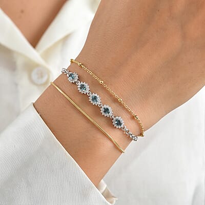 D'Joy AAA Monte Belo Indicolite and Moissanite 1.35 ctw Bracelet in Rhodium Over Sterling Silver (7.25 In)