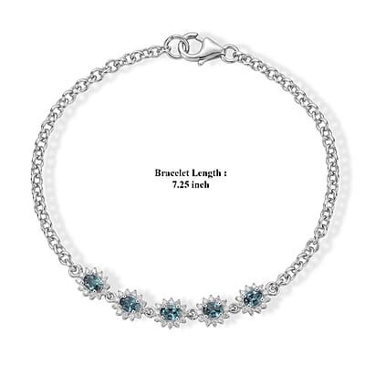 D'Joy AAA Monte Belo Indicolite and Moissanite 1.35 ctw Bracelet in Rhodium Over Sterling Silver (7.25 In)