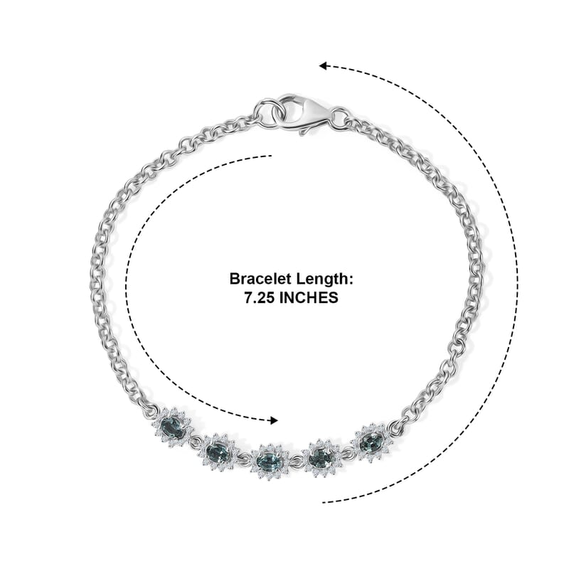 D'Joy AAA Monte Belo Indicolite and Moissanite 1.35 ctw Regal Bloom Line Bracelet in Rhodium Over Sterling Silver (7.25 In)