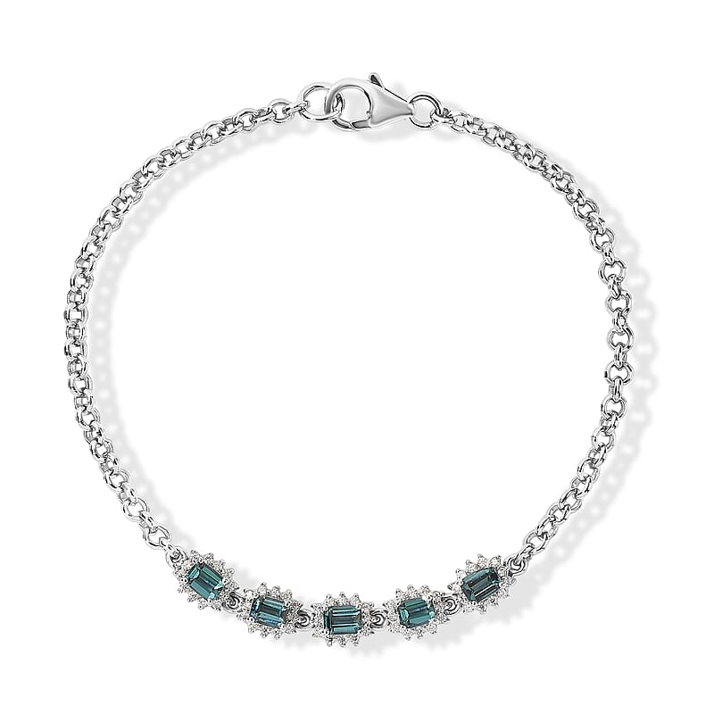 D'Joy AAA Monte Belo Indicolite and Moissanite 1.60 ctw Bracelet in Rhodium Over Sterling Silver (7.25 In)