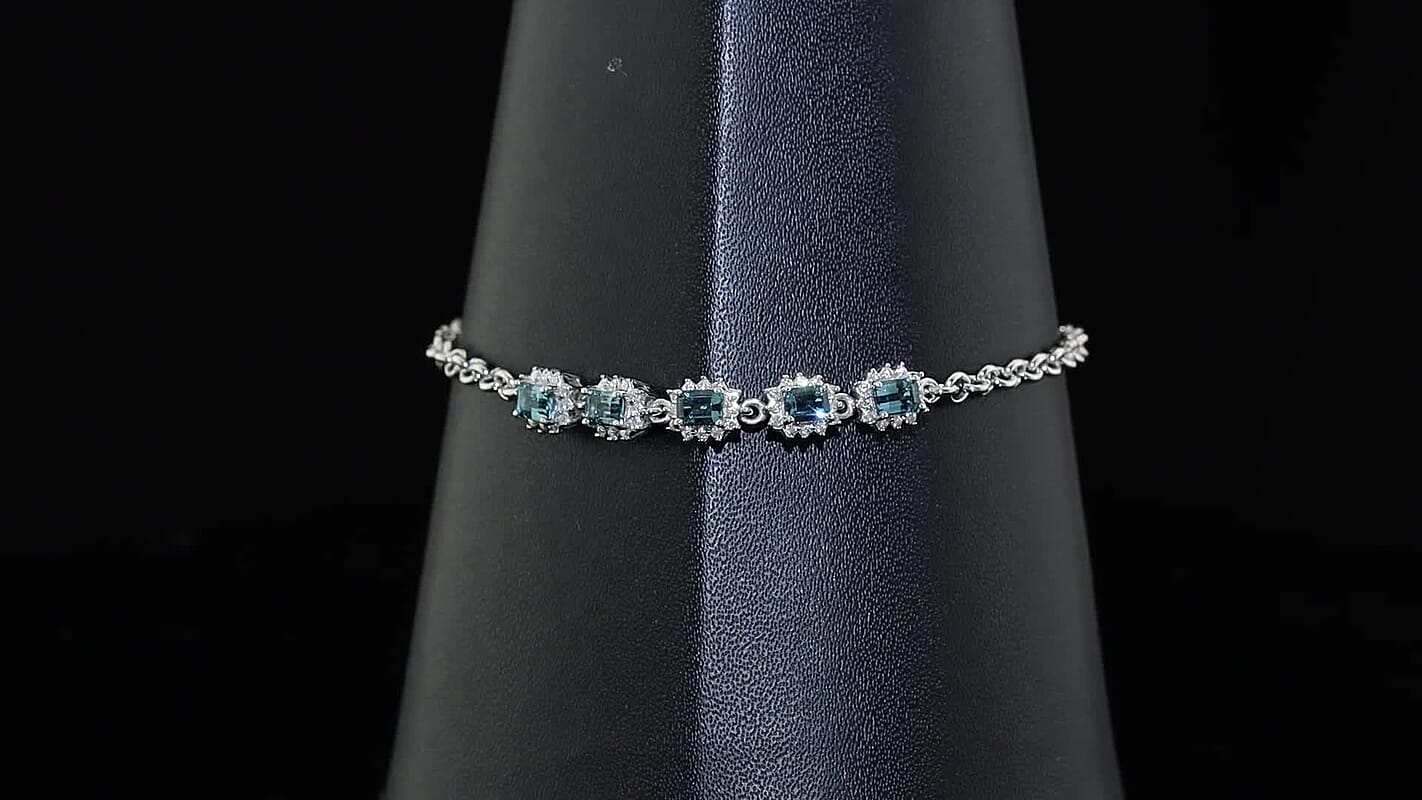 D''Joy AAA Monte Belo Indicolite, Moissanite Bracelet in Rhodium Over Sterling Silver (7.25 In) 1.60 ctw