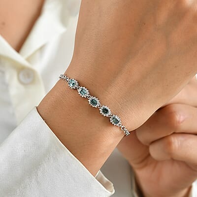 D'Joy AAA Monte Belo Indicolite and Moissanite 1.60 ctw Bracelet in Rhodium Over Sterling Silver (7.25 In)