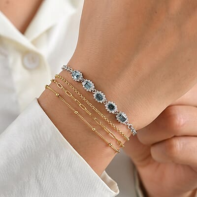 D'Joy AAA Monte Belo Indicolite and Moissanite 1.60 ctw Bracelet in Rhodium Over Sterling Silver (7.25 In)