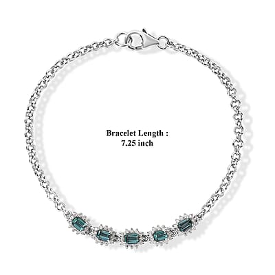 D'Joy AAA Monte Belo Indicolite and Moissanite 1.60 ctw Bracelet in Rhodium Over Sterling Silver (7.25 In)