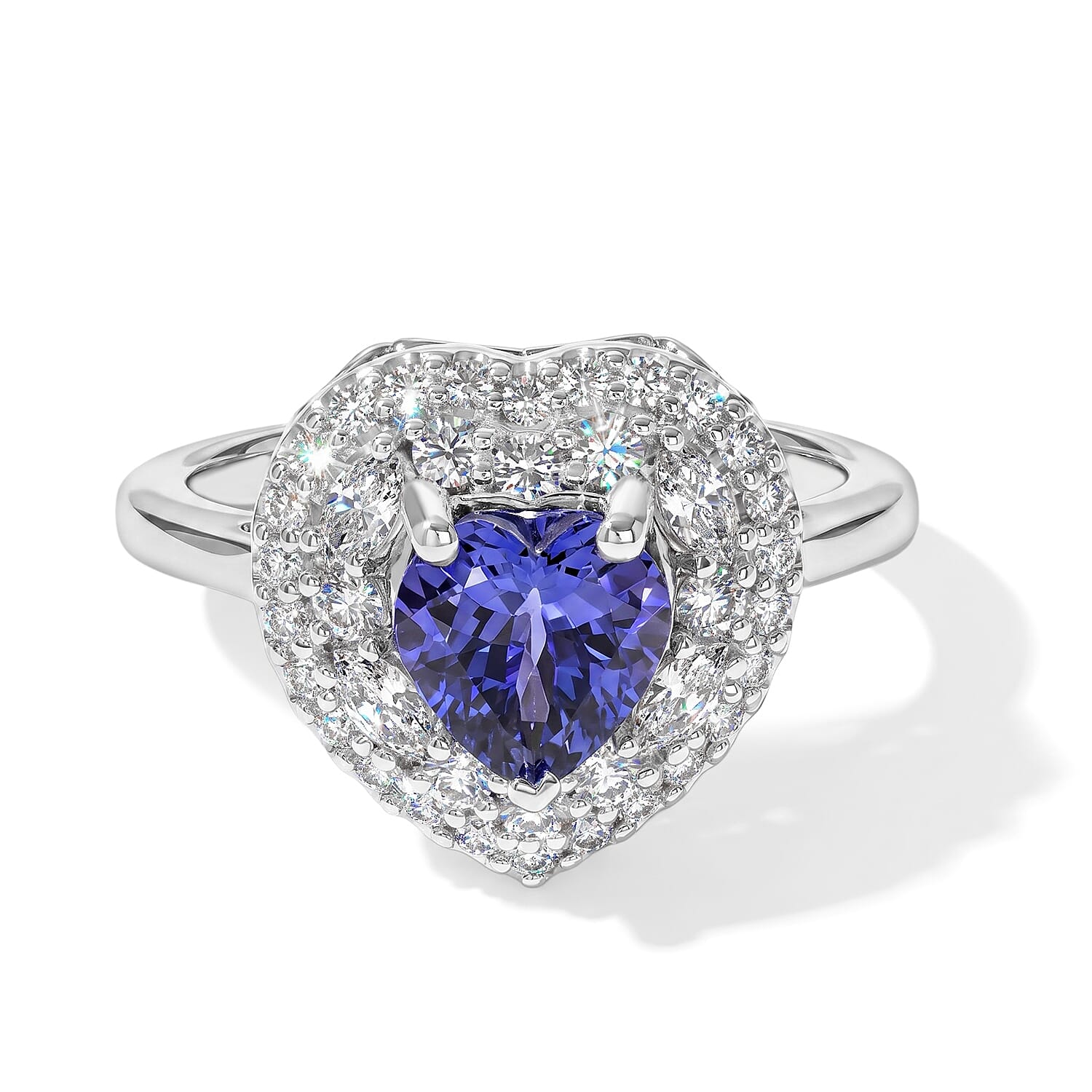 Certified & Appraised D'Joy Premium Tanzanite and Moissanite 2.00 ctw Ring in Rhodium Over Sterling Silver (Size 6.0)