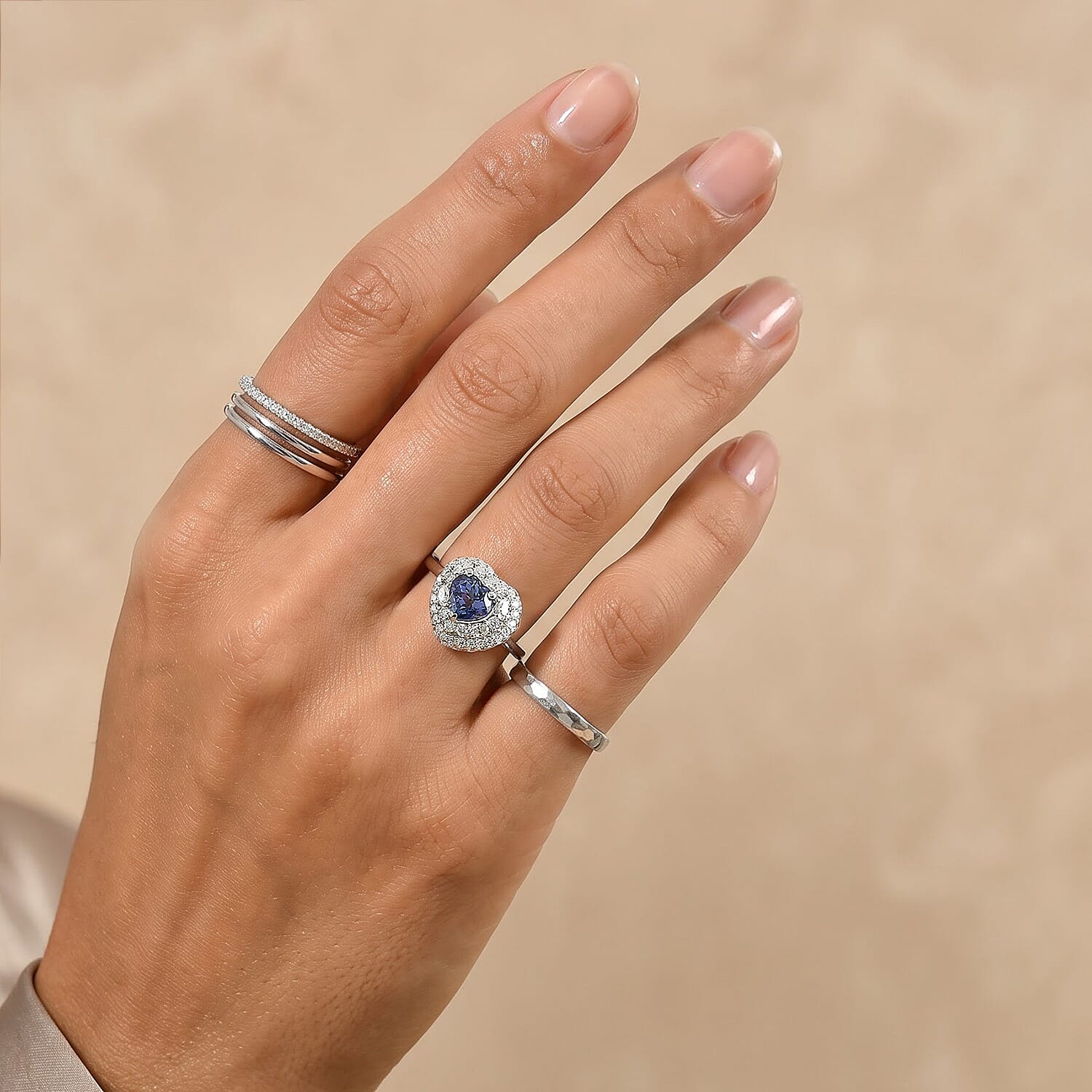 Certified & Appraised D'Joy Premium Tanzanite and Moissanite 2.00 ctw Ring in Rhodium Over Sterling Silver (Size 6.0)