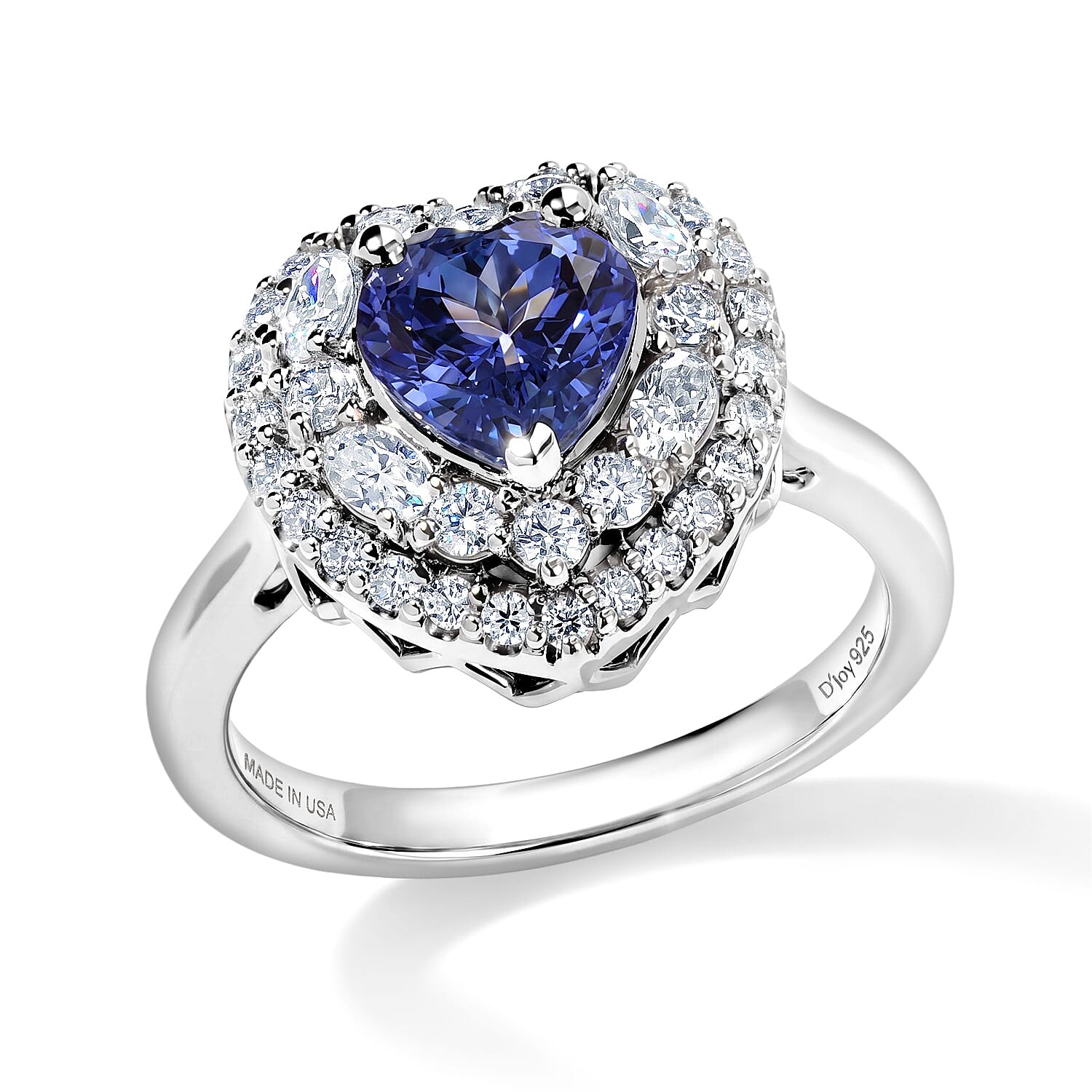 Certified & Appraised D'Joy Premium Tanzanite and Moissanite 2.00 ctw Ring in Rhodium Over Sterling Silver (Size 6.0)