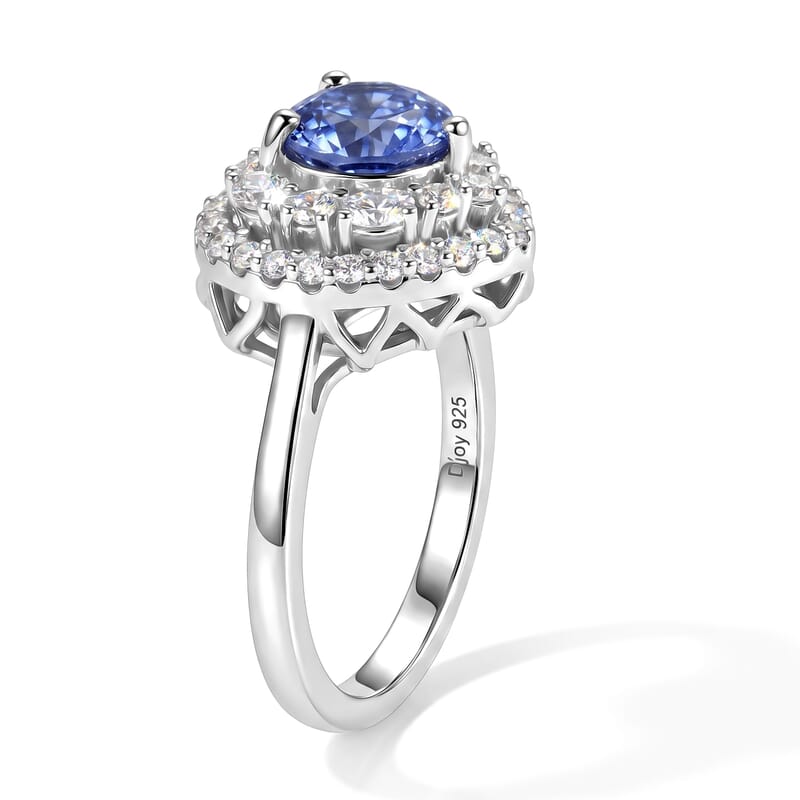 Certified & Appraised D'Joy Premium Tanzanite and Moissanite 2.00 ctw Ring in Rhodium Over Sterling Silver (Size 6.0)