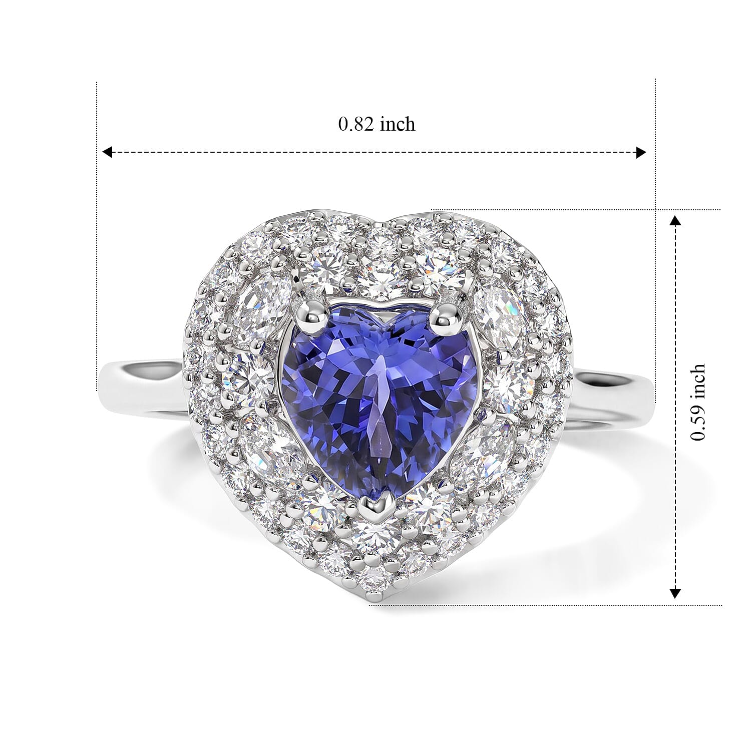 Certified & Appraised D'Joy Premium Tanzanite and Moissanite 2.00 ctw Ring in Rhodium Over Sterling Silver (Size 6.0)