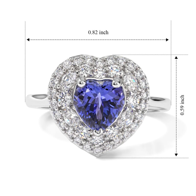 Certified & Appraised D'Joy Premium Tanzanite and Moissanite 2.00 ctw Ring in Rhodium Over Sterling Silver (Size 6.0)