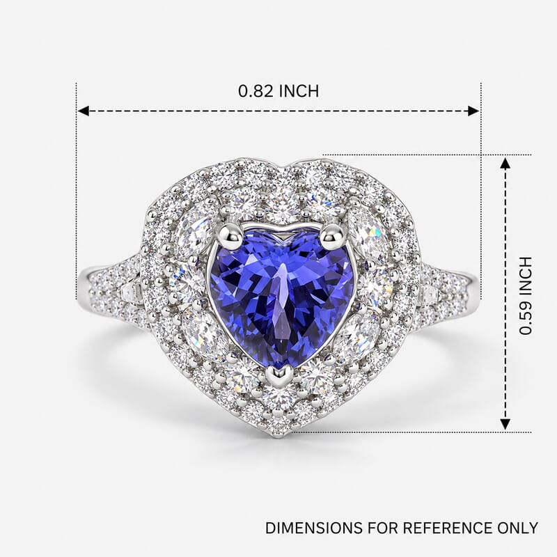Certified & Appraised D'Joy Premium Tanzanite and Moissanite 2.00 ctw Ring in Rhodium Over Sterling Silver (Size 6.0)