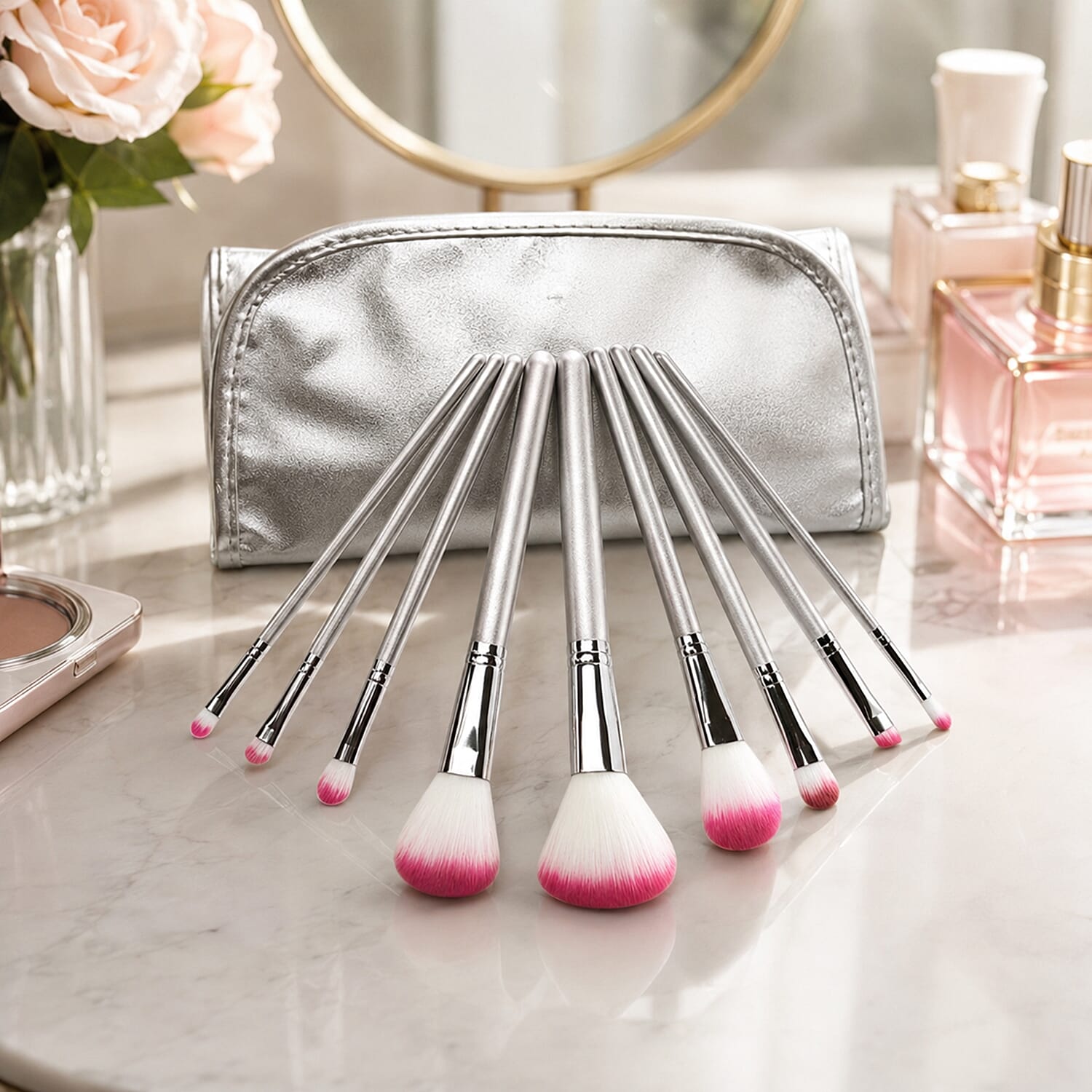 Bellapierre Cosmetics 10 Makeup Brushes- Pink & White