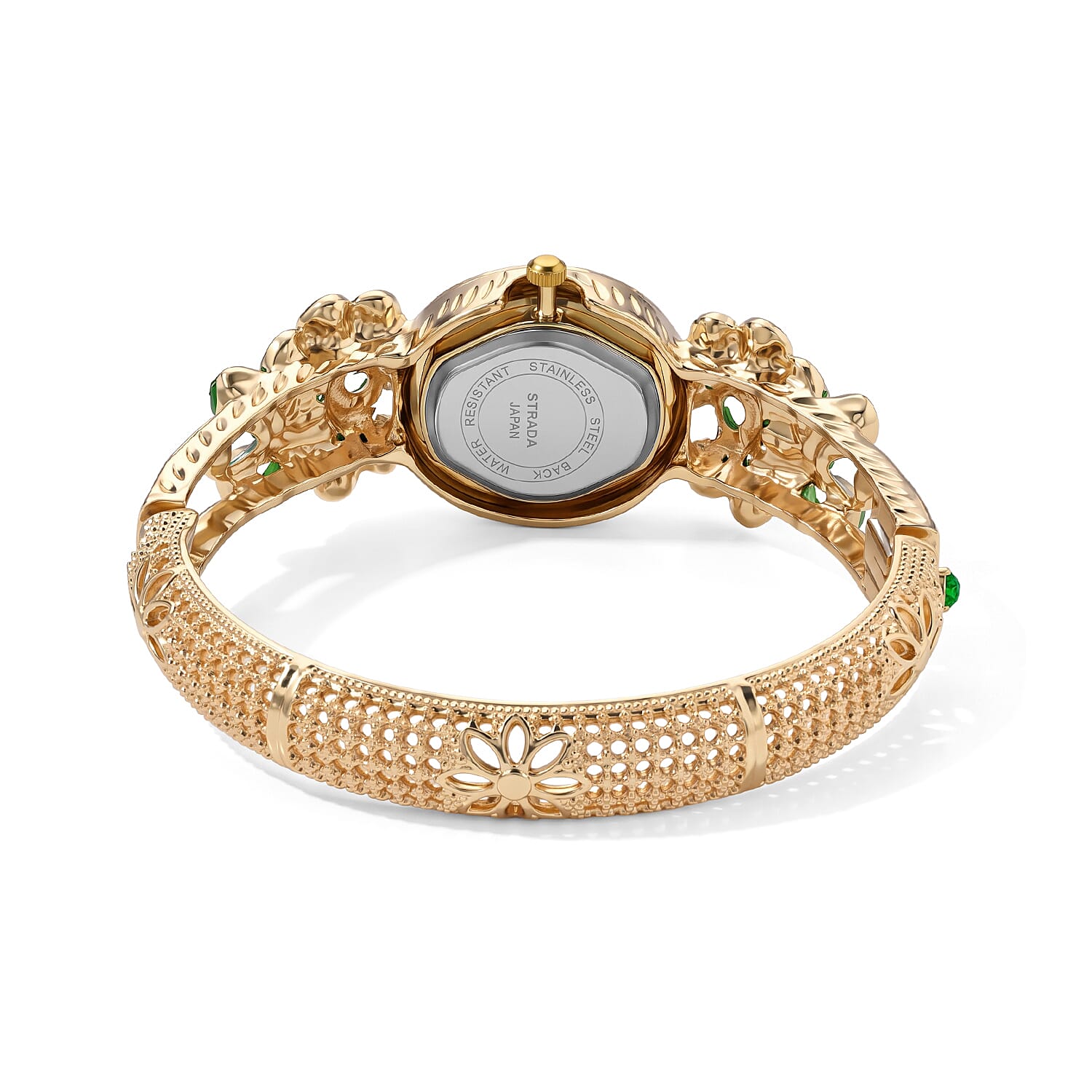 Strada Multi Color Austrian Crystal and Multi Color Enameled SL68 Quartz Movement Bangle Watch in Goldtone (7.00 In)
