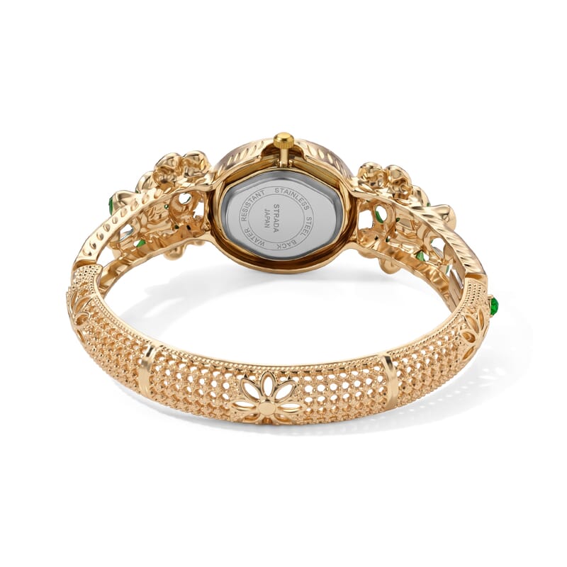 Strada Multi Color Austrian Crystal and Multi Color Enameled SL68 Quartz Movement Bangle Watch in Goldtone (7.00 In)