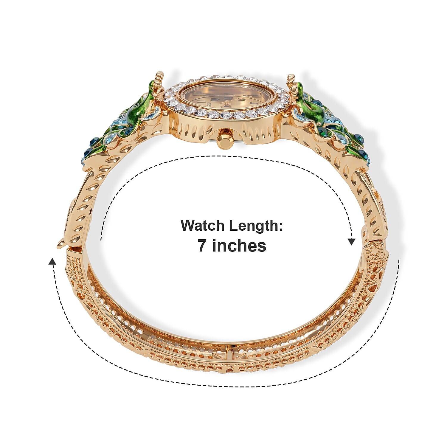 Strada Multi Color Austrian Crystal and Multi Color Enameled SL68 Quartz Movement Bangle Watch in Goldtone (7.00 In)