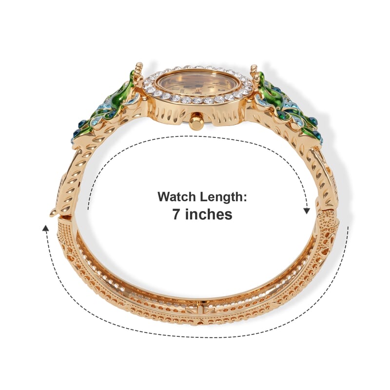 Strada Multi Color Austrian Crystal and Multi Color Enameled SL68 Quartz Movement Bangle Watch in Goldtone (7.00 In)