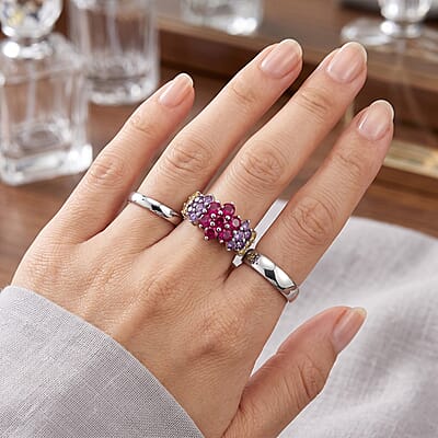 EverTrue Simulated Multi Color Diamond Floral Ring in Stainless Steel (Size 5.0)