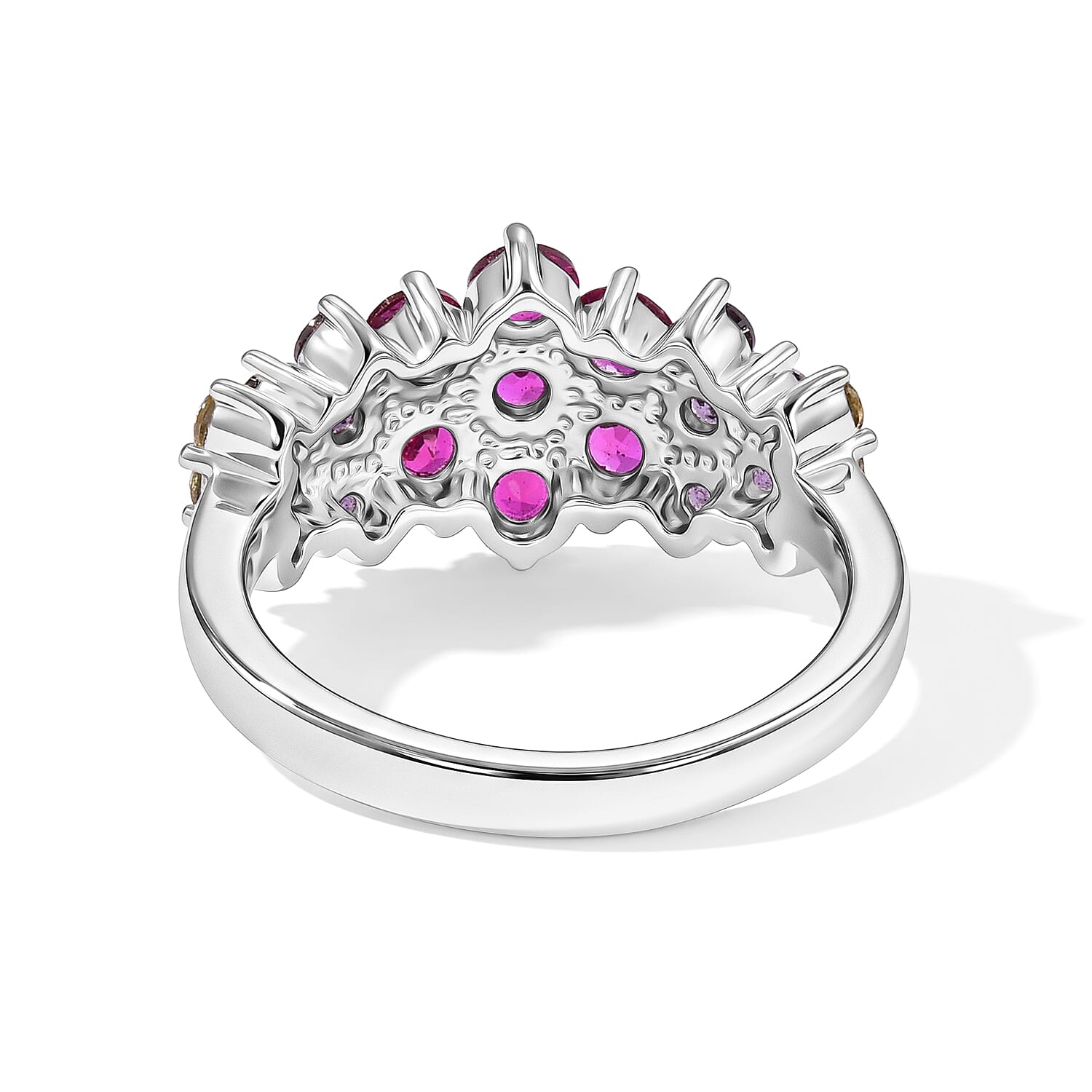 EverTrue Simulated Multi Color Diamond Floral Ring in Stainless Steel (Size 5.0)