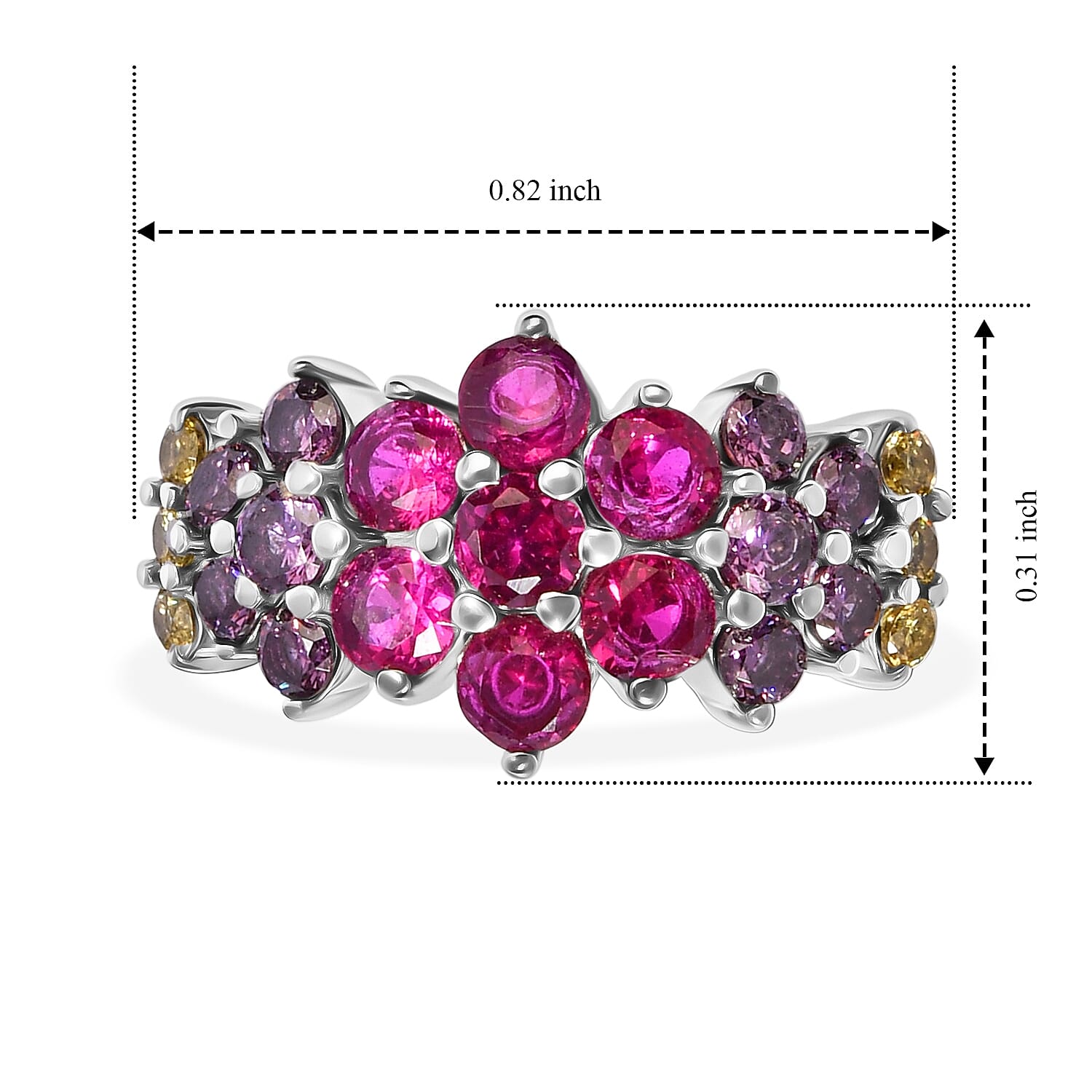 EverTrue Simulated Multi Color Diamond Floral Ring in Stainless Steel (Size 5.0)