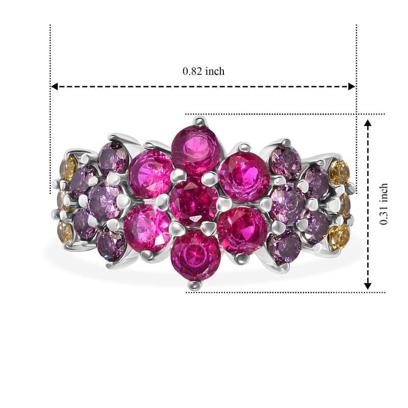 EverTrue Simulated Multi Color Diamond Floral Ring in Stainless Steel (Size 5.0)