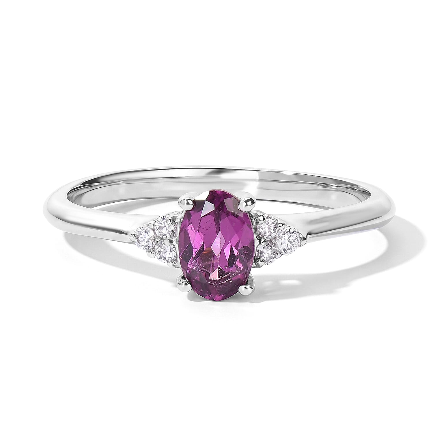 D''Joy AAA Radiant Ember Garnet and White Zircon 0.65 ctw Ring in Rhodium Over Sterling Silver (Size 7.0)