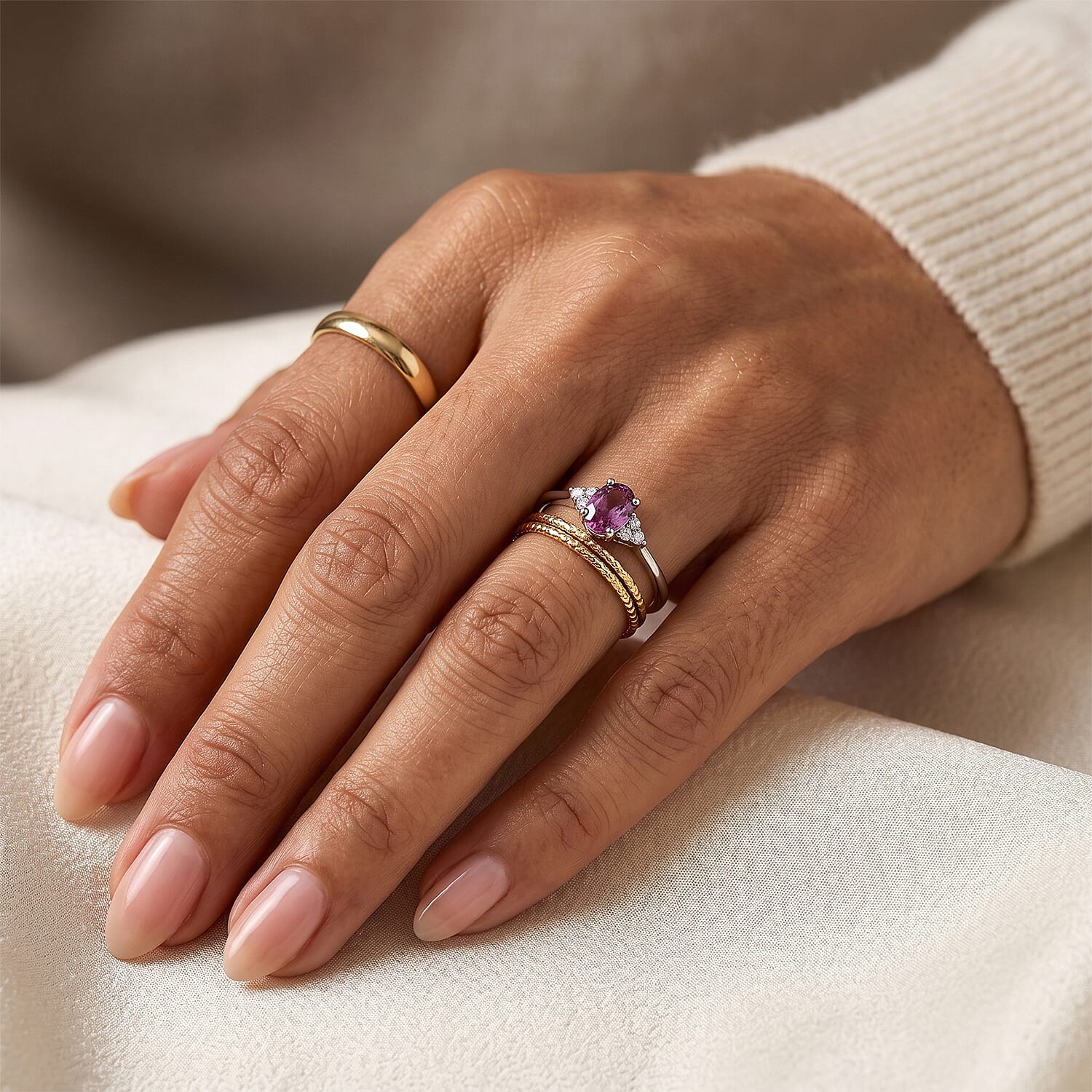 D'Joy AAA Radiant Ember Garnet, White Zircon Ring in Rhodium Over Sterling Silver (Size 5.0) 0.65 ctw