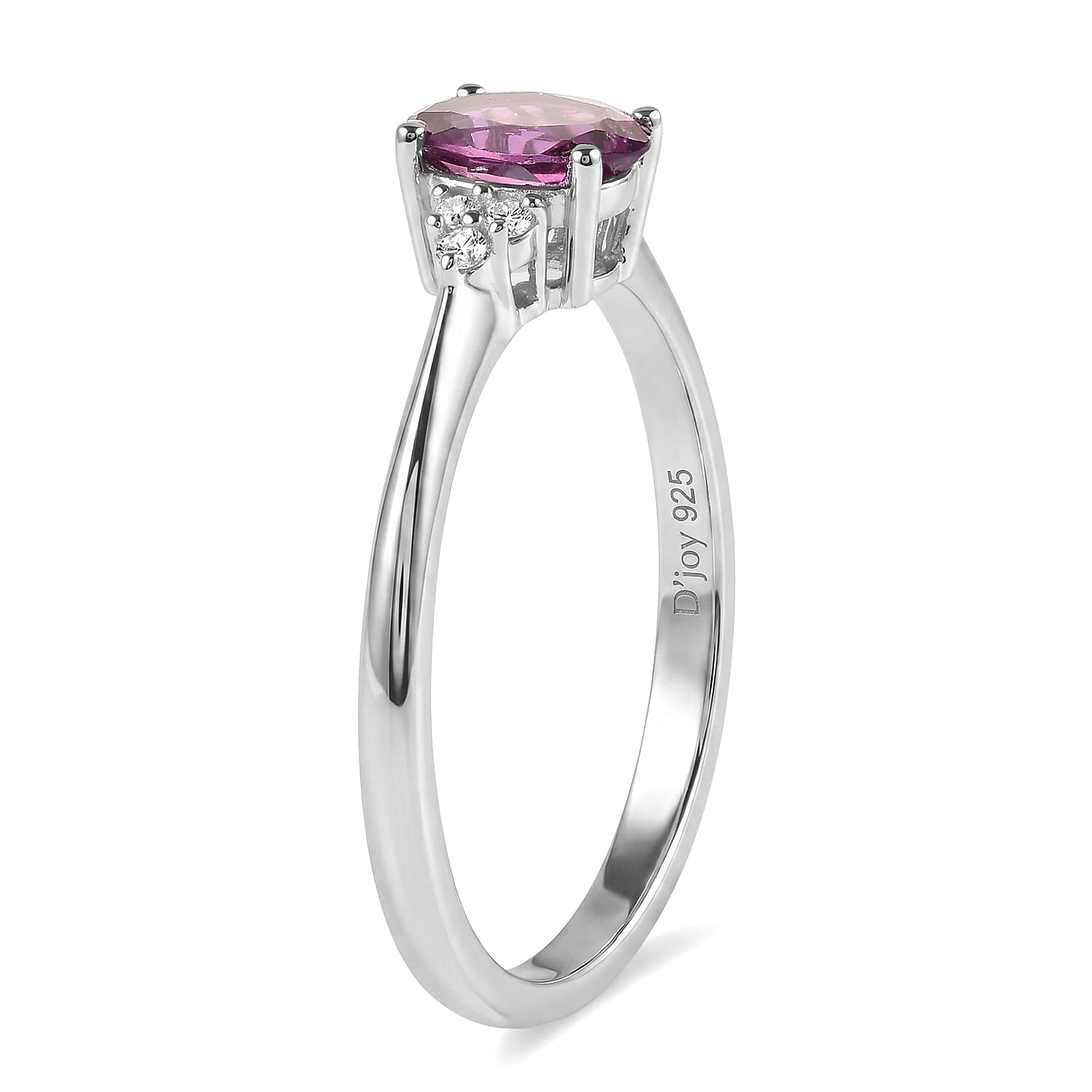 D'Joy AAA Radiant Ember Garnet, White Zircon Ring in Rhodium Over Sterling Silver (Size 5.0) 0.65 ctw