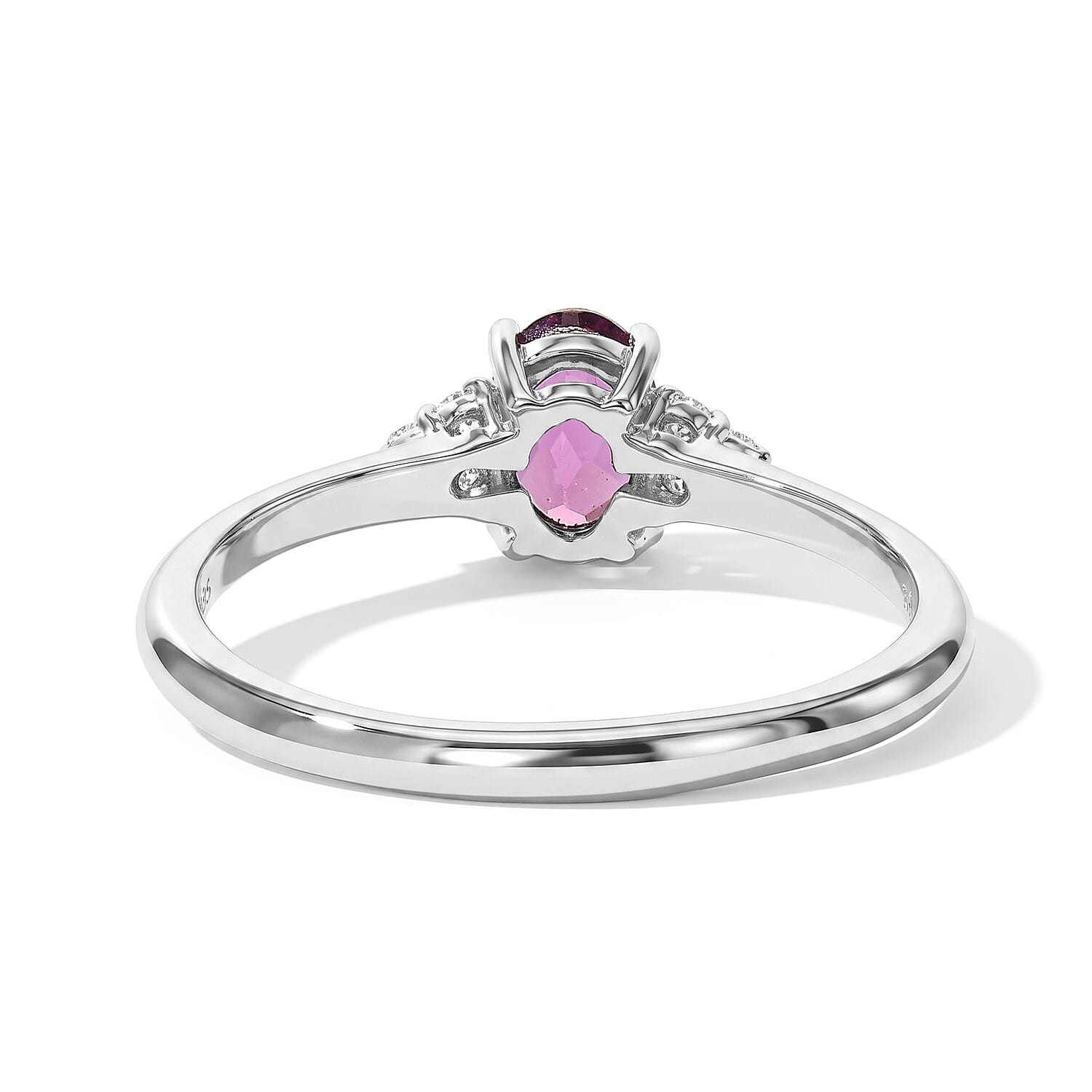 D'Joy AAA Radiant Ember Garnet, White Zircon Ring in Rhodium Over Sterling Silver (Size 5.0) 0.65 ctw
